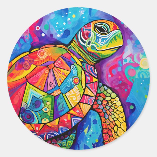 Sea Turtle Abstract Ocean Beach Earth Day Classic Round Sticker (Front)