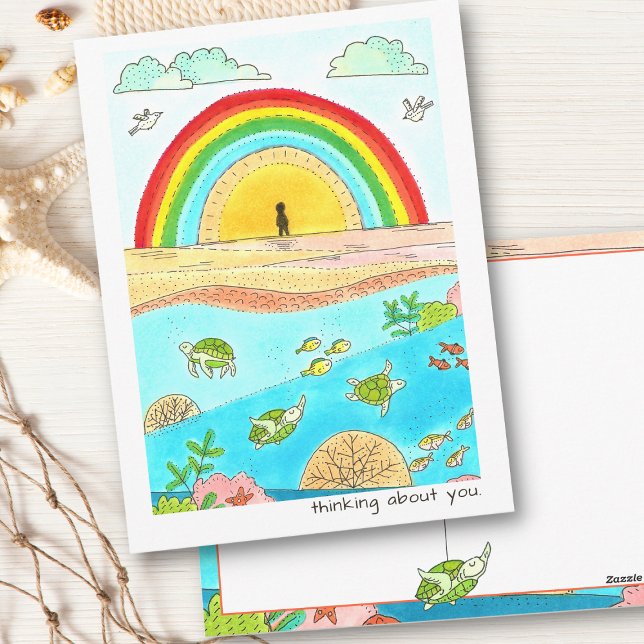 Sea Turtle Adventure Happy Place Think About You Postcard (Hand Drawn Sea Turtle Beach Postcard)
