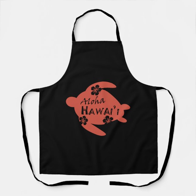 Sea Turtle Aloha Hawaii Hibiscus Orange Graphics Apron (Front)