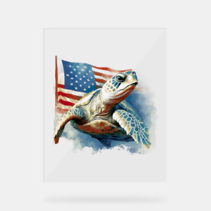 Sea Turtle American Flag Acrylic Sign