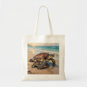 Sea Turtle and Baby Illustration Tote Bag