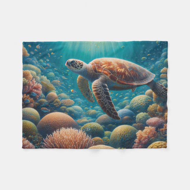 Sea Turtle and Coral Fleece Blanket (Front (Horizontal))