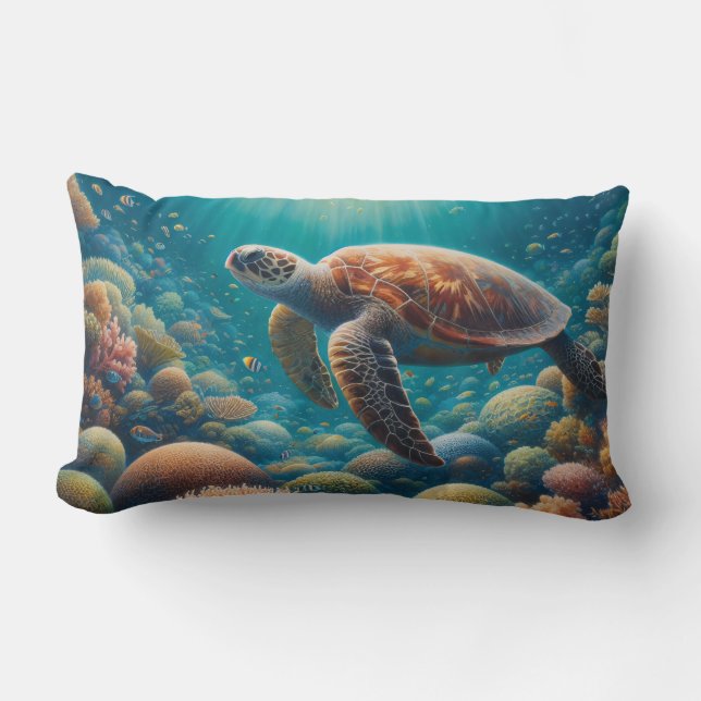 Sea Turtle and Coral Lumbar Cushion (Front)