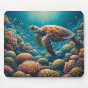 Sea Turtle and Coral Mouse Pad