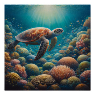 Sea Turtle and Coral Poster