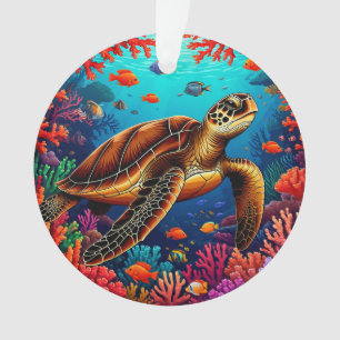 Sea Turtle and Coral Reef Coastal Nature Gift Ornament