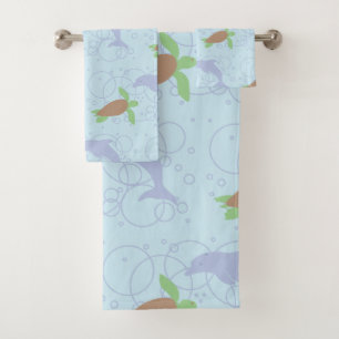 Sea Turtle and Dolphin Bath Towel Set