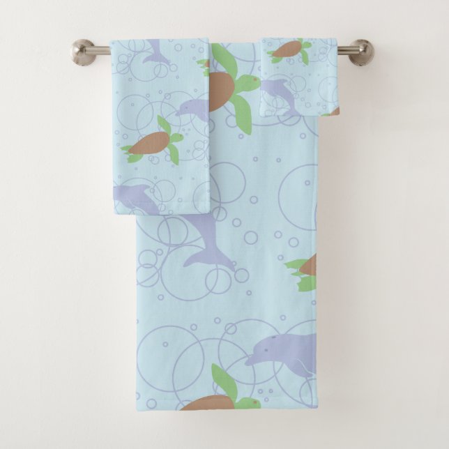 Sea Turtle and Dolphin Bath Towel Set (Insitu)