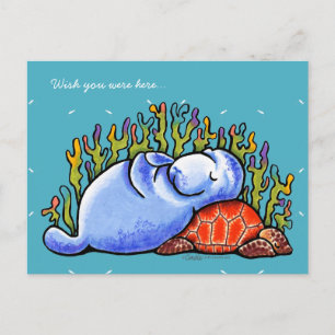 Sea Turtle and Manatee Postcard