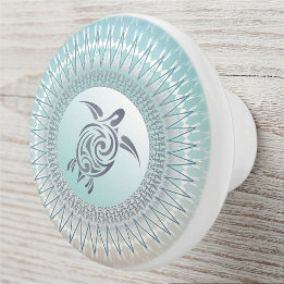 Sea Turtle And Mandala Nautical Ceramic Knob