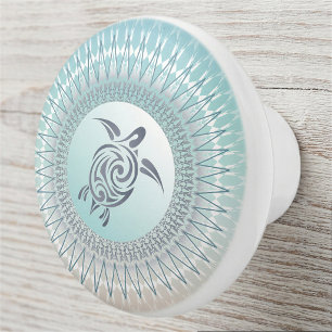 Sea Turtle And Mandala  Nautical Ceramic Knob