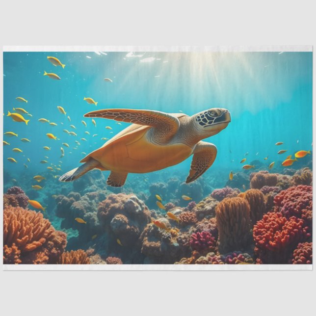  Sea Turtle and Many Small Fish Underwater Tissue Paper (Front)