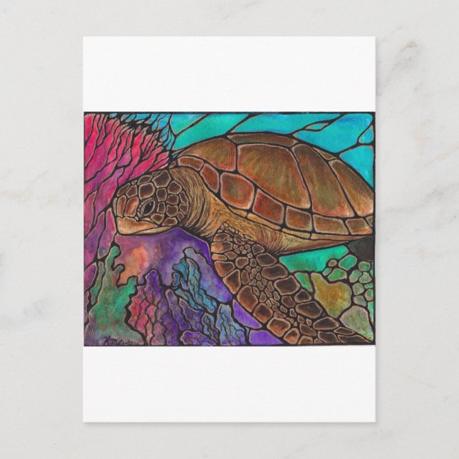 Sea Turtle Art...awesome stained glass style! Postcard (Front)