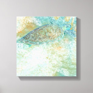 Sea Turtle Art Coastal painted Art Canvas Print