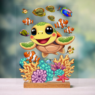 Sea Turtle Baby Happy and Cute Character Acrylic Sign