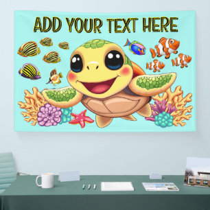 Sea Turtle Baby Happy and Cute Character Banner