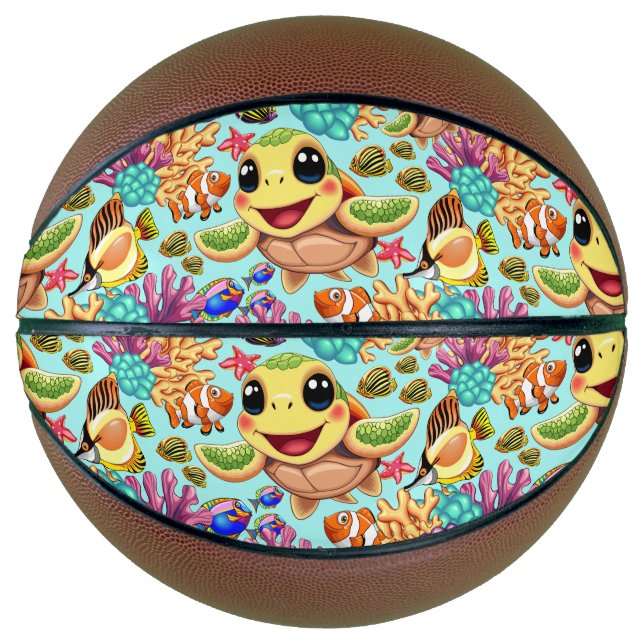 Sea Turtle Baby Happy and Cute Character Basketball (Front)