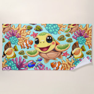 Sea Turtle Baby Happy and Cute Character Beach Towel