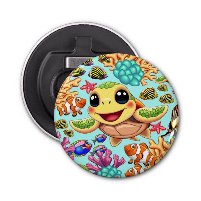 Sea Turtle Baby Happy and Cute Character Bottle Opener (Front)