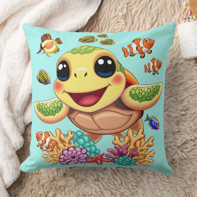 Sea Turtle Baby Happy and Cute Character Cushion (Blanket)