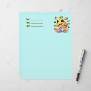 Sea Turtle Baby Happy and Cute Character Custom Letterhead