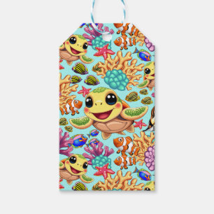 Sea Turtle Baby Happy and Cute Character Gift Tags
