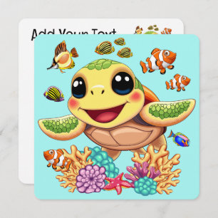 Sea Turtle Baby Happy and Cute Character Holiday Card
