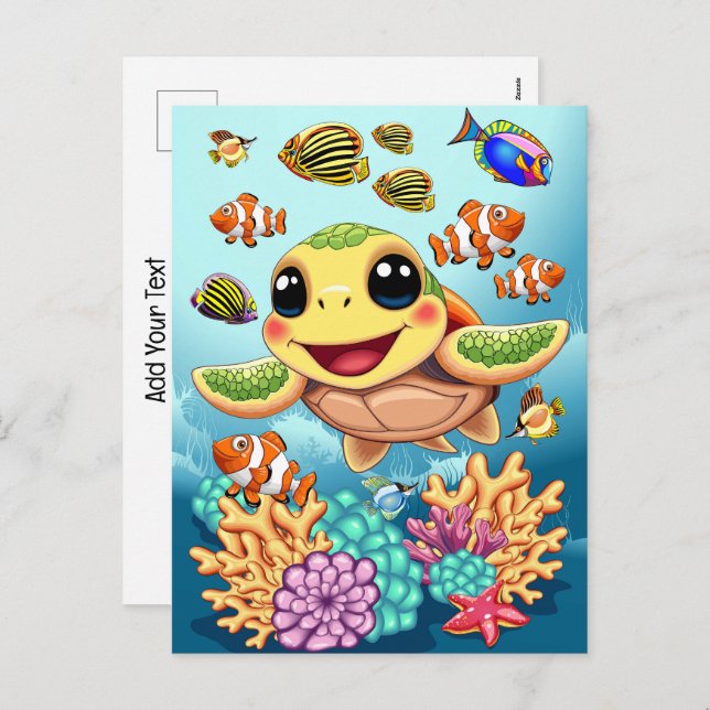 Sea Turtle Baby Happy and Cute Character Holiday Postcard (Front/Back)