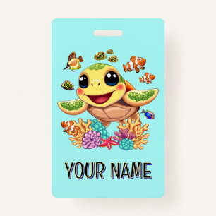 Sea Turtle Baby Happy and Cute Character ID Badge
