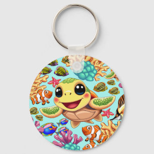 Sea Turtle Baby Happy and Cute Character Key Ring