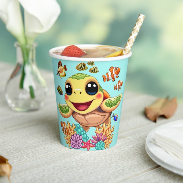 Sea Turtle Baby Happy and Cute Character Paper Cups (Insitu)