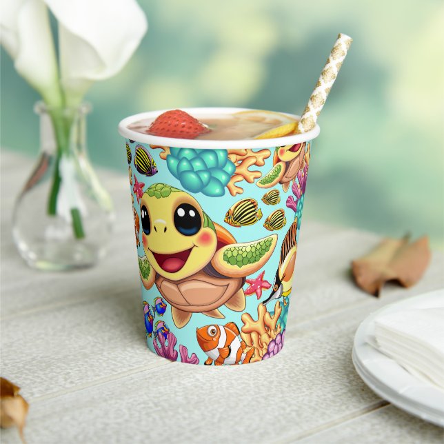 Sea Turtle Baby Happy and Cute Character Paper Cups (Insitu)