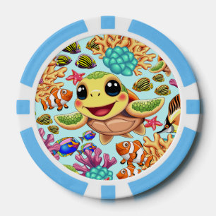 Sea Turtle Baby Happy and Cute Character Poker Chips