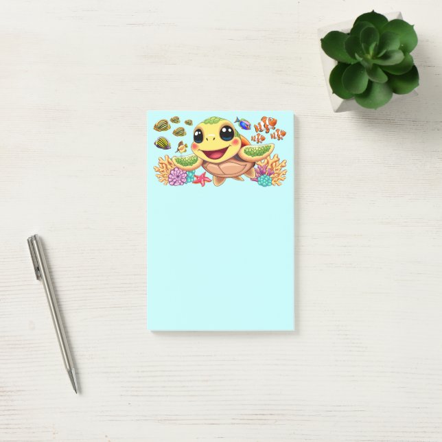 Sea Turtle Baby Happy and Cute Character Post-it Notes (Office)