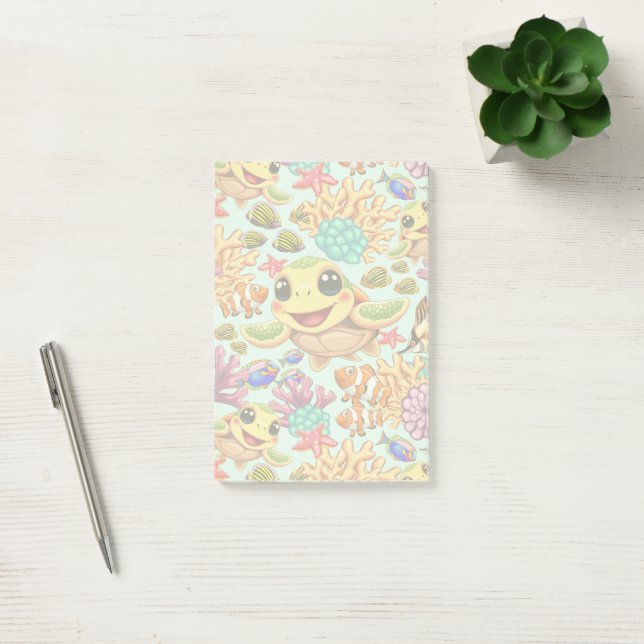 Sea Turtle Baby Happy and Cute Character Post-it Notes (Office)
