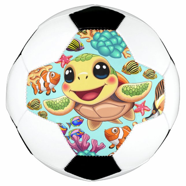 Sea Turtle Baby Happy and Cute Character Soccer Ball (Front)
