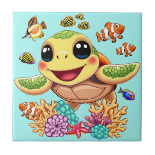 Sea Turtle Baby Happy and Cute Character Tile