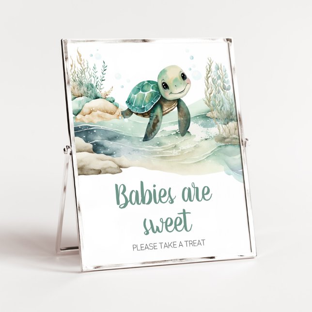 Sea Turtle Baby Shower Babies are Sweet Poster (A Little Hatching Is On the Way Baby Shower Babies are Sweet Sign)