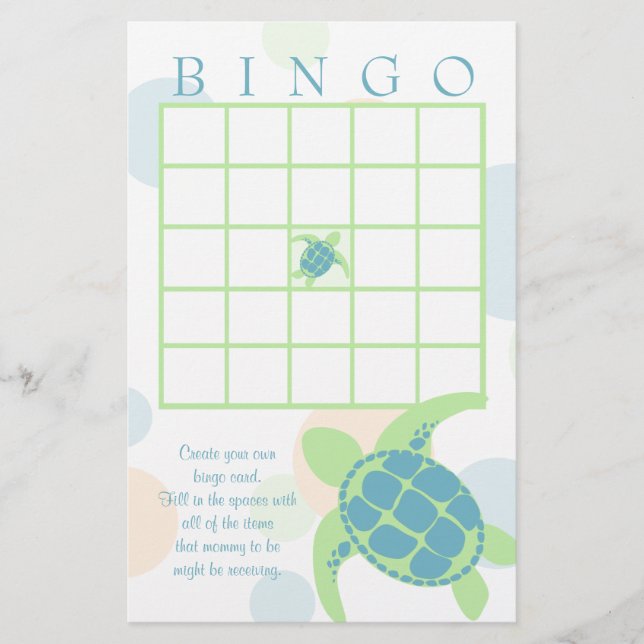 Sea Turtle Baby Shower Bingo (Front)