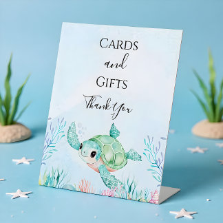 Sea Turtle Baby Shower (Blue) Table Sign