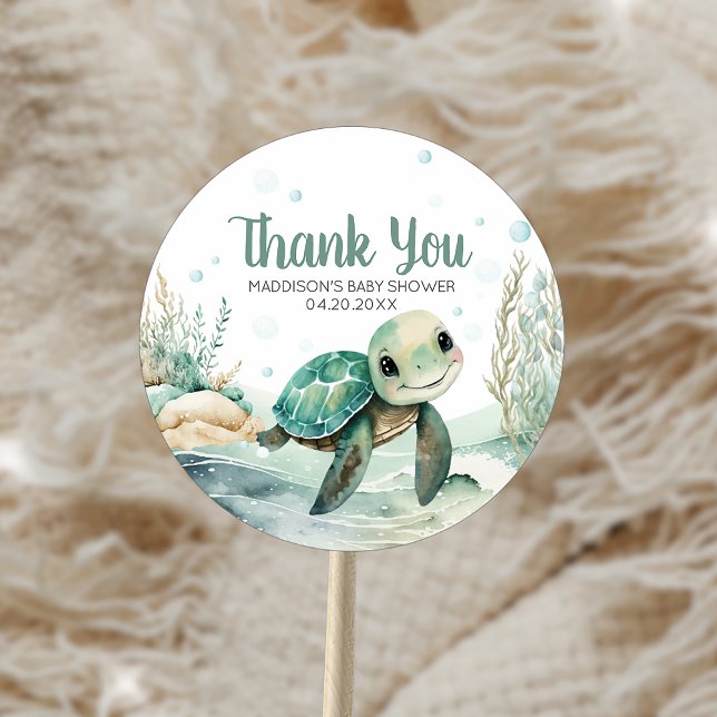 Sea Turtle Baby Shower Classic Round Sticker (Sea Turtle Baby Shower Sticker)