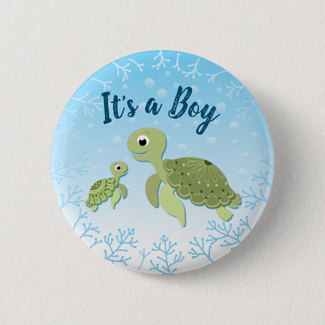 Sea Turtle Baby Shower Co-Ed Gender Neutral 6 Cm Round Badge (Front)