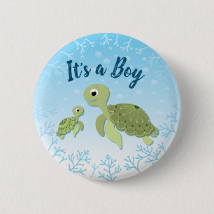 Sea Turtle Baby Shower Co-Ed Gender Neutral 6 Cm Round Badge