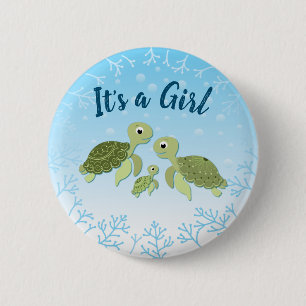 Sea Turtle Baby Shower Co-Ed Gender Neutral 6 Cm Round Badge