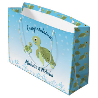 Sea Turtle Baby Shower Co-Ed Gender Neutral Large Gift Bag