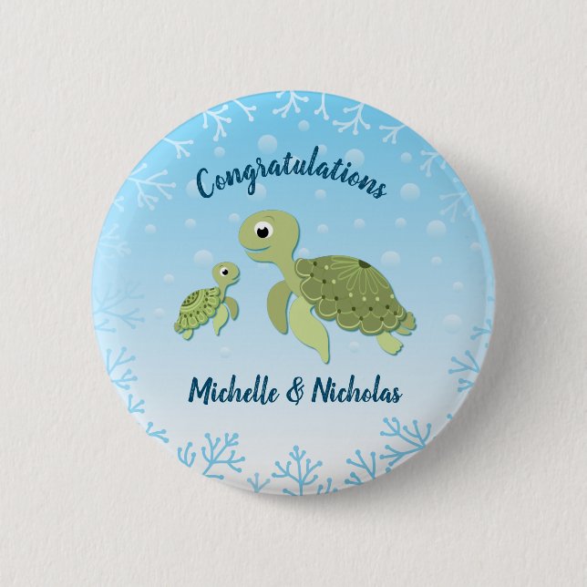 Sea Turtle Baby Shower Cute Under the Sea 6 Cm Round Badge (Front)