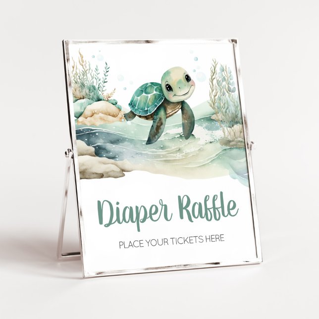 Sea Turtle Baby Shower Diaper Raffle Poster (A Little Hatching Is On the Way Baby Shower Diaper Raffle Sign)