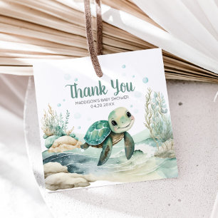 Sea Turtle Baby Shower Square Favour Tags
