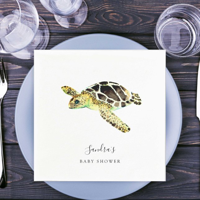 Sea Turtle Baby Shower Watercolor Minimal Napkin (Creator Uploaded)
