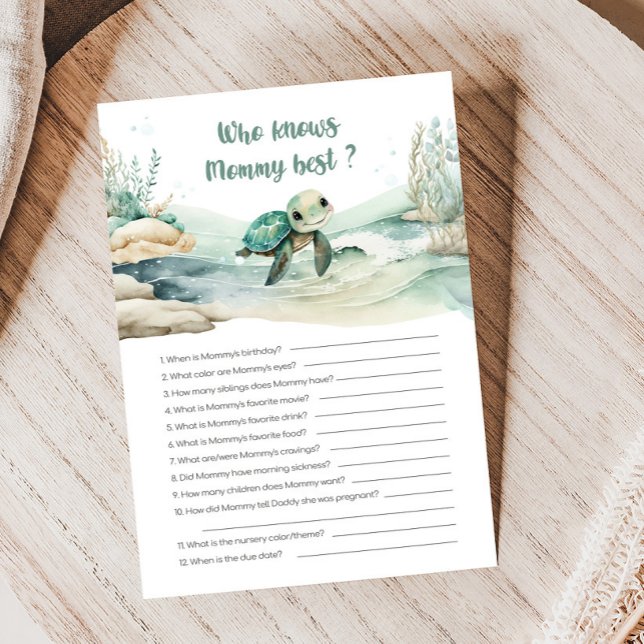 Sea Turtle Baby Shower Who knows Mummy Best Game (Sea Turtle Baby Shower Game)